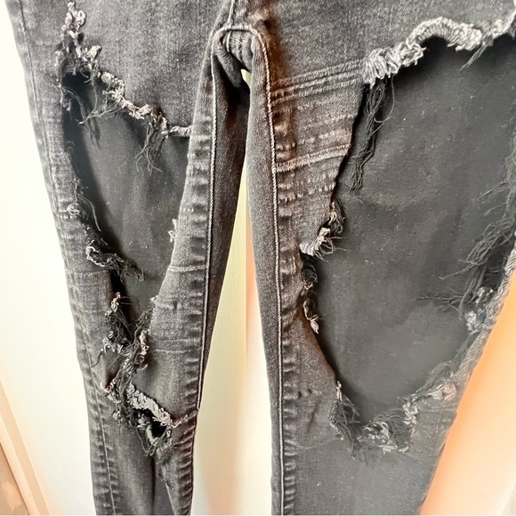 American Eagle Women Jeans Size 0 Short High Rise Jegging Black Distressed Holes - Picture 2 of 11